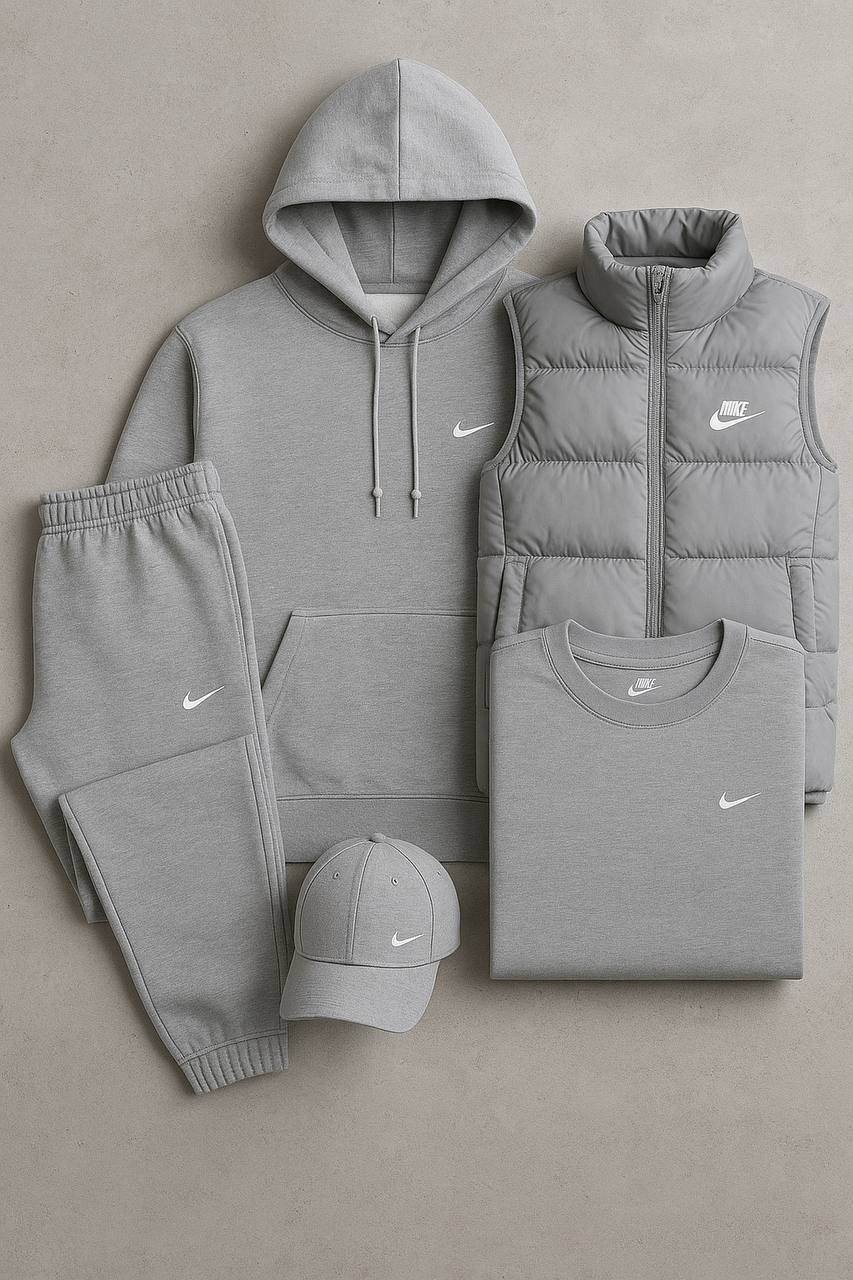 Nk Complete Set – Sweatshirt, Pants, Puffer Jacket & T-shirt